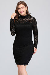 Plus size Mermaid Crew Short Long Sleeves Lace Black Cocktail Dresses